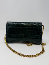Balenciaga Green Hourglass Croc-Effect Leather Wallet on Chain