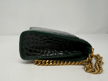 Balenciaga Green Hourglass Croc-Effect Leather Wallet on Chain
