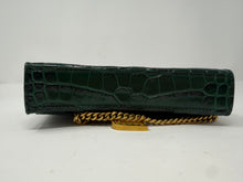 Balenciaga Green Hourglass Croc-Effect Leather Wallet on Chain