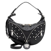 Versace Bag, Black Leather Studded Repeat Hobo Bag
