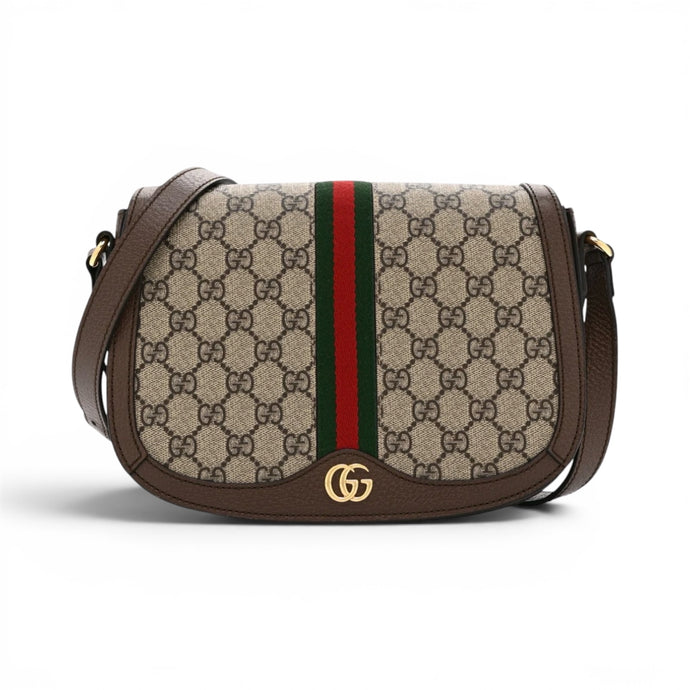 Gucci Bag, GG Supreme Monogram Web Small Ophidia Flap Messenger Bag