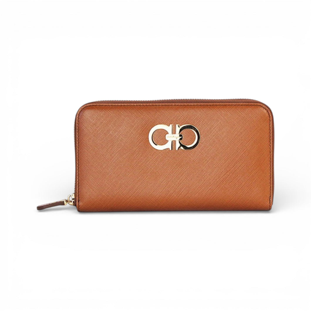 Ferragamo Tan Saffiano Leather Zippy Wallet
