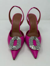 Amina Muaddi Shoes, Pink Leather Camelia Sling Pumps (size 38)