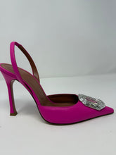Amina Muaddi Shoes, Pink Leather Camelia Sling Pumps (size 38)