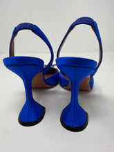 Amina Muaddi Shoes, Blue Begum Satin Sling Sandals (size 37.5)