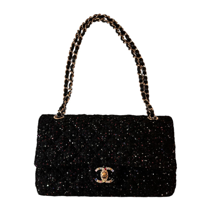 Chanel Bag, Black Sequin & Tweed Medium Double Flap Bag