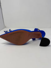 Amina Muaddi Shoes, Blue Begum Satin Sling Sandals (size 37.5)