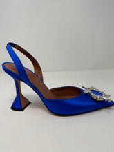 Amina Muaddi Shoes, Blue Begum Satin Sling Sandals (size 37.5)