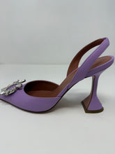 Amina Muaddi Shoes, Purple Begum Leather Sling Sandals (size 37.5)
