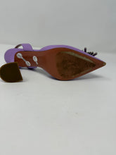 Amina Muaddi Shoes, Purple Begum Leather Sling Sandals (size 37.5)