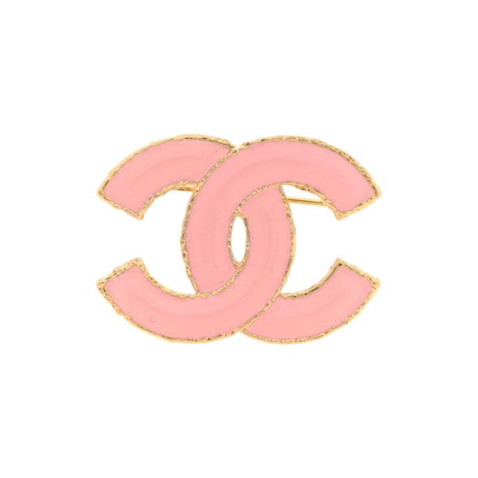 Chanel Pink Enamel & Gold Metal CC Brooch