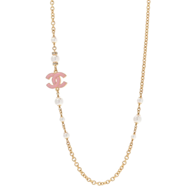 Chanel Pink Enamel CC Short Necklace
