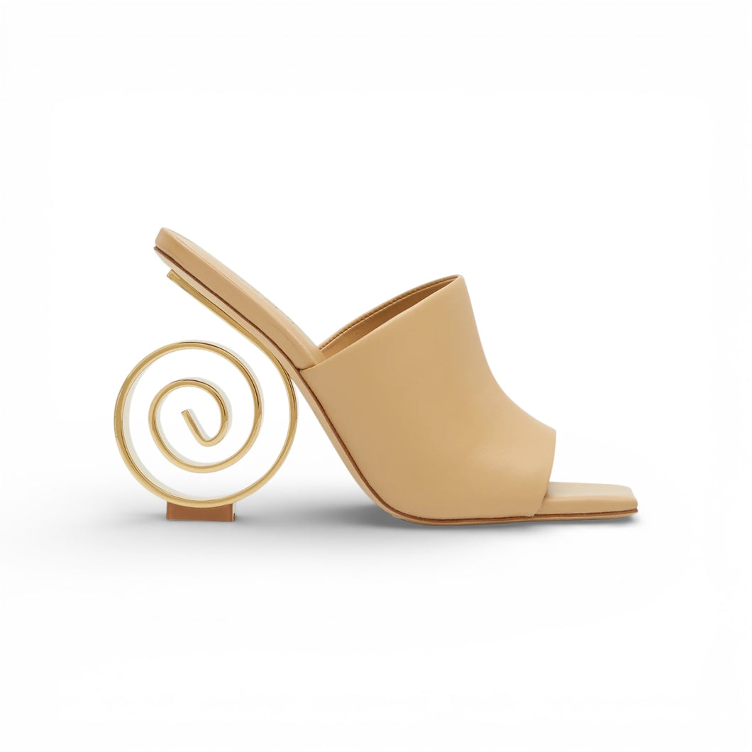 Cult Gaia Shoes, Beige Ira Swirl Heel Mule Sandals (size 35)