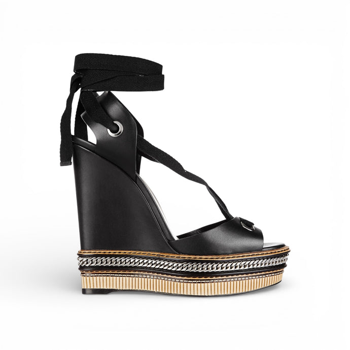 Christian Louboutin Shoes, Black Leather Tribuli Platform Wedge Sandals (size 35)