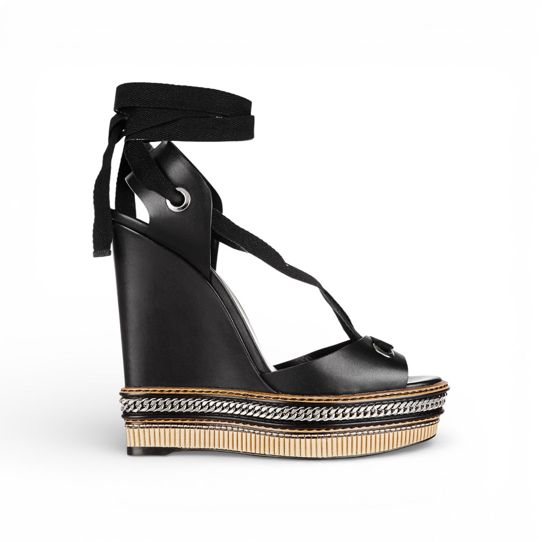 Christian Louboutin Shoes, Black Leather Tribuli Platform Wedge Sandals (size 35)