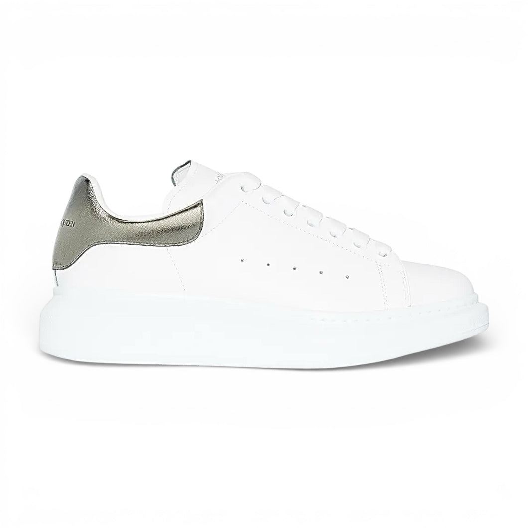 Alexander McQueen Shoes, White Oversized Metallic Leather Sneakers (size 35)