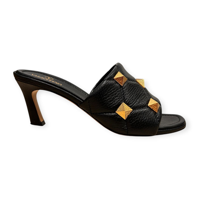 Valentino Shoes, Black Leather Roman Gold Stud Mules (size 39)