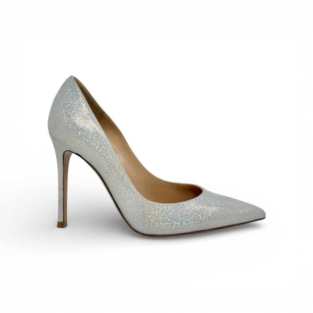 Gianvito Rossi Shoes, Silver Glitter 105 Leather Pumps (size 35.5)