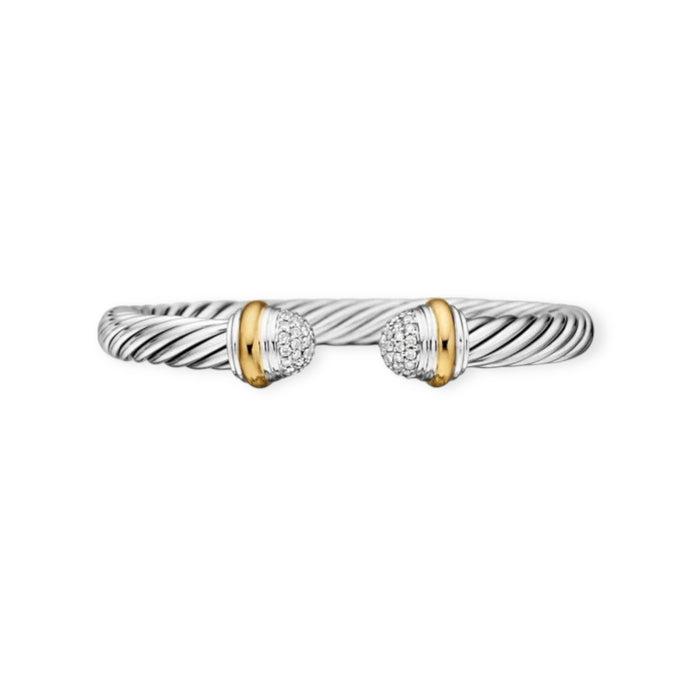 David Yurman Classic Cable Sterling Silver with 18K Yellow Gold and Pavé Diamond Domes, 7mm