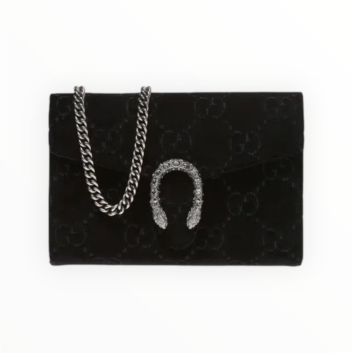 Gucci Bag, Black Velvet GG Monogram Mini Dionysus Wallet on Chain