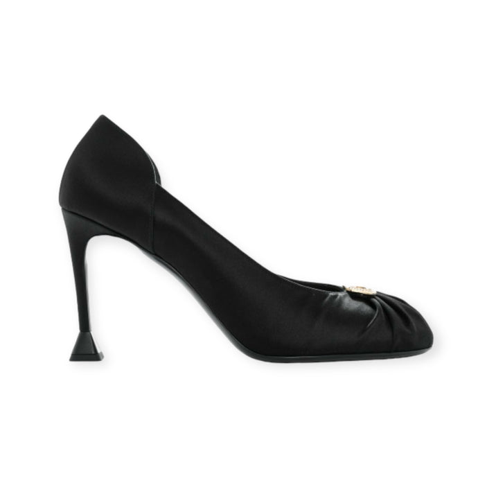 Chanel Shoes, Black Satin Pumps (size 39.5)