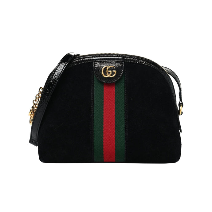 Gucci Bag, Black Suede Patent Web GG Small Ophidia Dome Crossbody