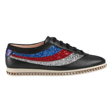 Gucci Shoes, Black Calfskin Glitter Sylvie Web Falacer Sneakers (size 37)