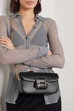 Gucci Bag, Black Horsebit 1955 Embellished Textured-Leather Bag
