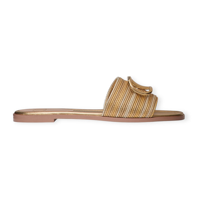 Valentino Shoes, Gold VLogo Signature Slide Sandals (size 39)