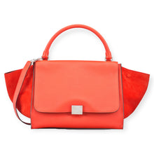 Celine Bag, Orange Red Calfskin Medium Trapeze Tote