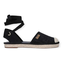 Fendi Shoes, Black Canvas FF Embroidered Roma Ankle Wrap Flat Espadrilles (size 41)