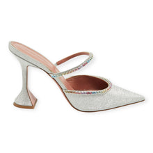 Amina Muaddi Shoes, Silver Glitter Gilda Heels (size 37.5)