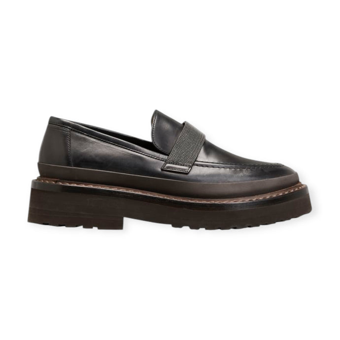 Brunello Cucinelli Shows, Black Leather Lug-Sole Loafers (size 38)