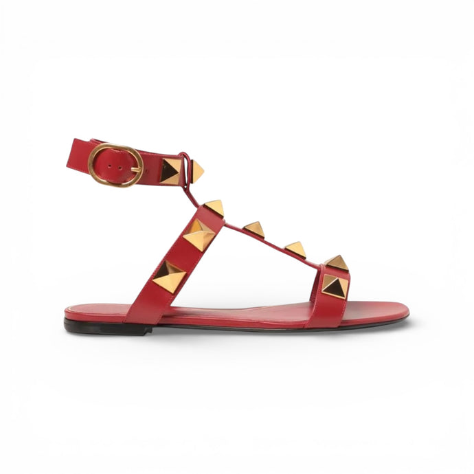 Valentino Shoes, Red Leather Roman Stud Sandals (size 37.5)