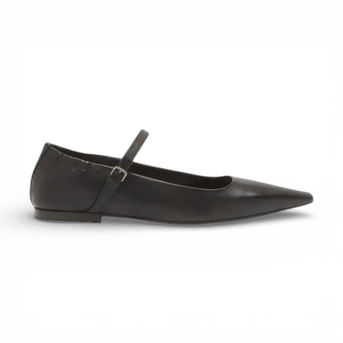 Brunello Cucinelli Shoes, Black Leather Monili-Embellished Ballerina Flats (size 38)