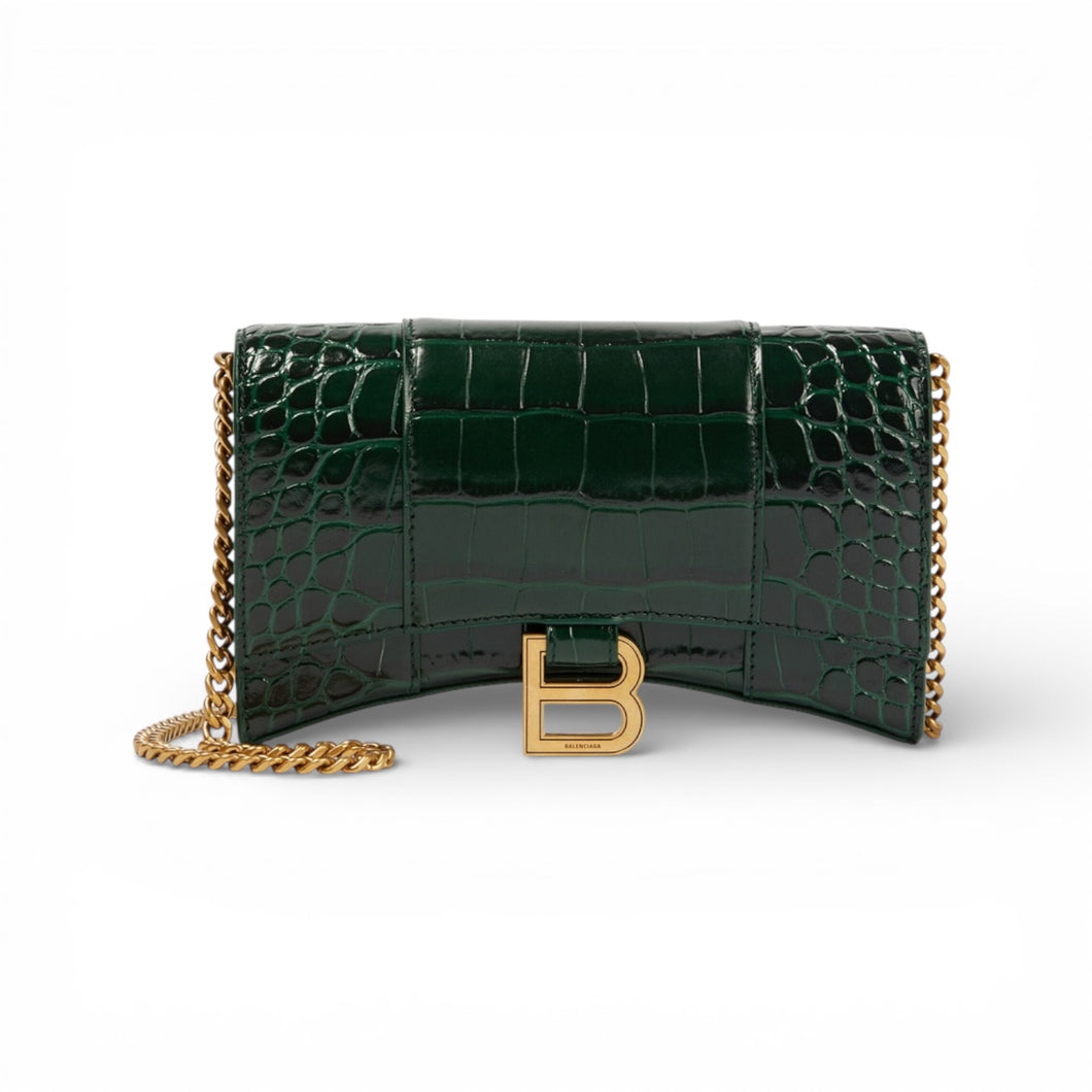 Balenciaga Bag, Hourglass Croc-Effect Leather Wallet on Chain
