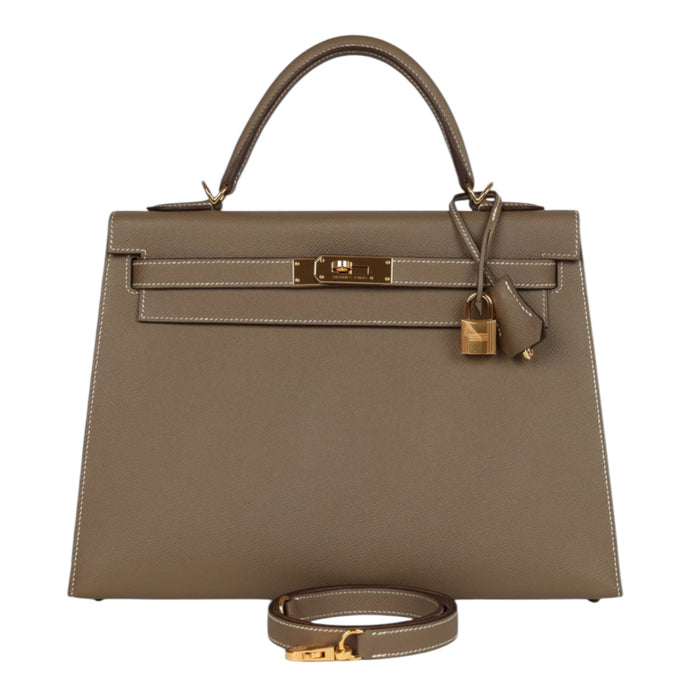 Hermès Bag, Kelly Sellier 32 Etoupe Epsom with Gold Hardware