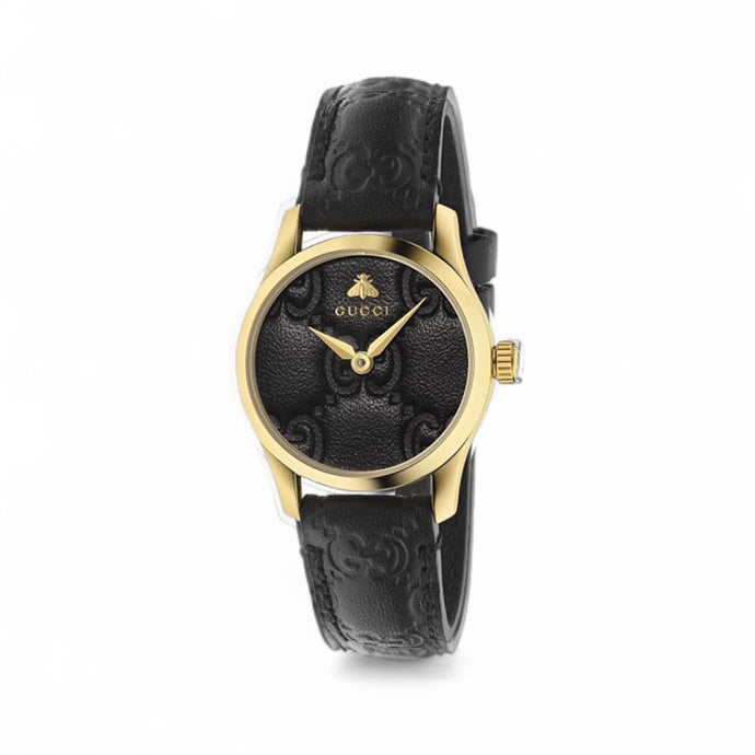 Gucci Black Leather Embossed G-Timeless Watch