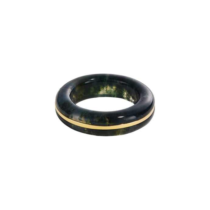 By Pariah Essential Gem Stacking Ring, Green Moss Agate