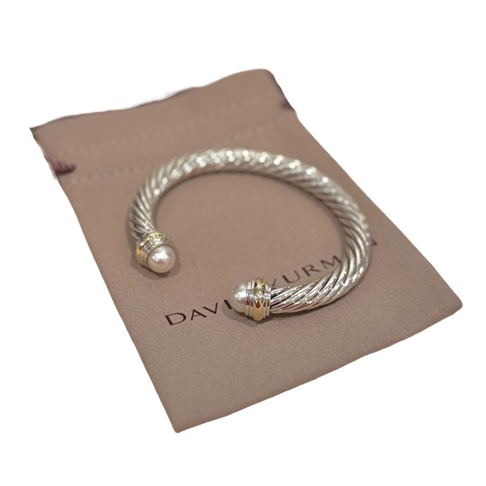 David Yurman Sterling Silver Classic Cable Bracelet with Pearl and 14k Gold, 5mm