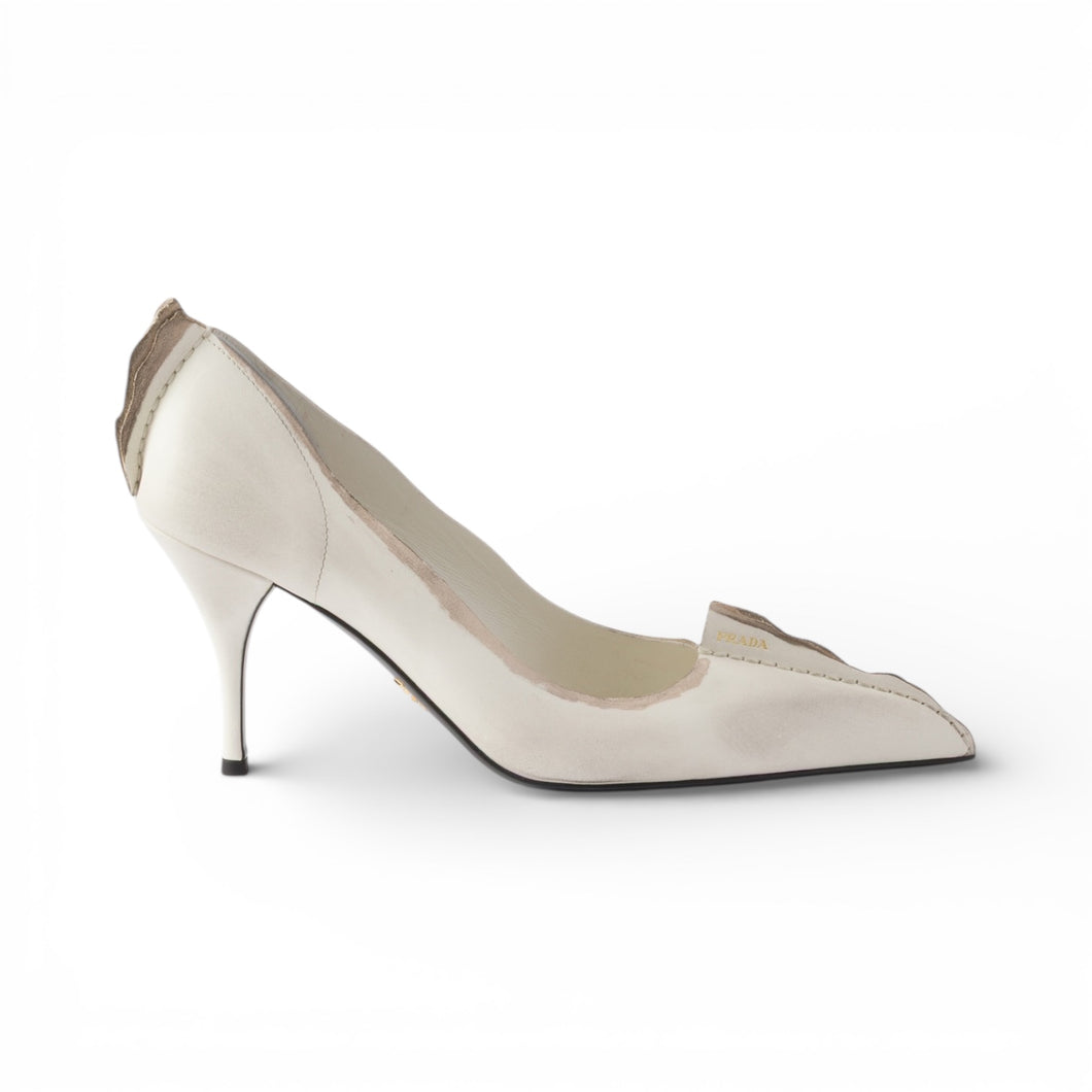 Prada Shoes, White Antiqued Leather 85mm Pumps (size 38)