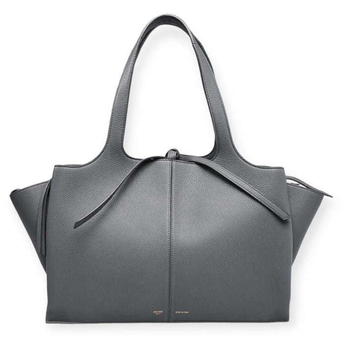 Celine Bag, Kohl Grey Grained Leather Calfskin Medium Tri-Fold Bag