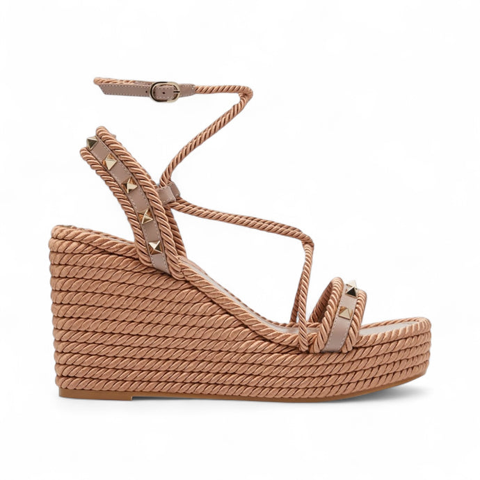 Valentino Shoes, Nude Rockstud Torchon 115mm Espadrille Sandals (size 38)