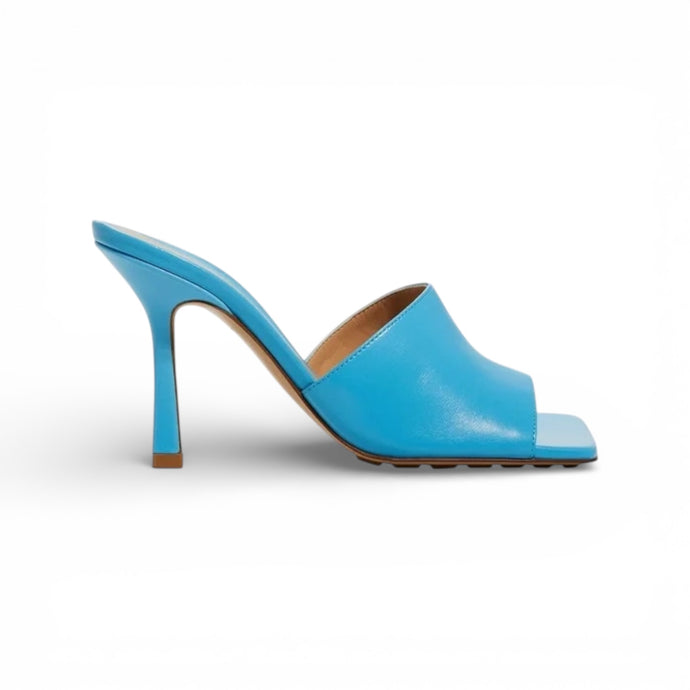 Bottega Veneta Shoes, Blue Leather Stretch Heeled Mules (size 41)