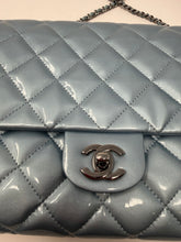 Chanel Bag, 2013 Light Blue Patent Leather Quilted Clutch with Chain