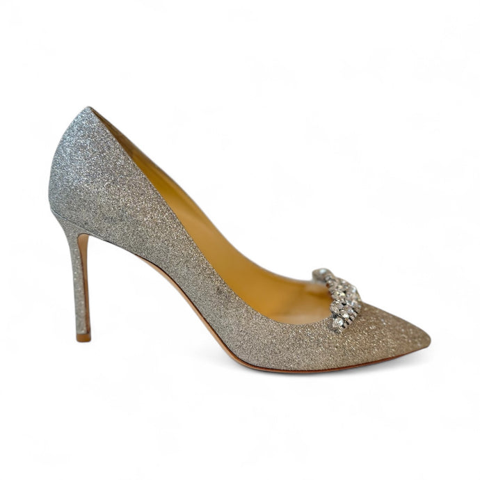 Jimmy Choo Shoes, Silver Glitter Rhinestone Pumps (size 40.5)