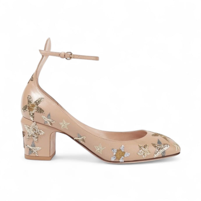 Valentino Shoes, Star-Studded Leather Ankle-Strap Block Heel Pumps (size 39)