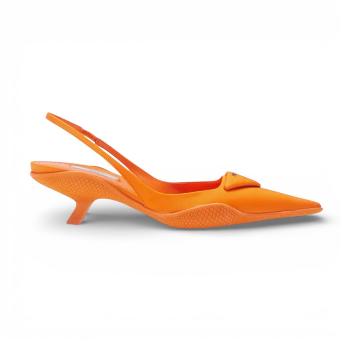 Prada Shoes, Orange Triangle Logo Pointed Toe Slingback Pumps (size 36.5)