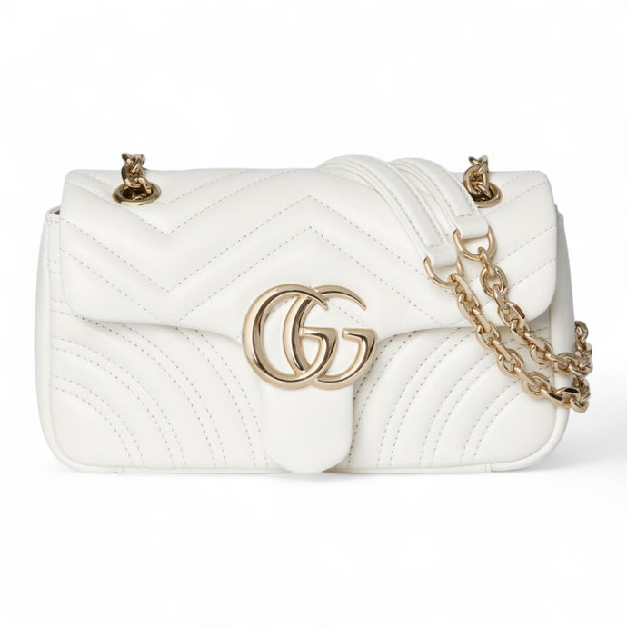 Gucci Bag, White Leather GG Marmont Small Shoulder Bag
