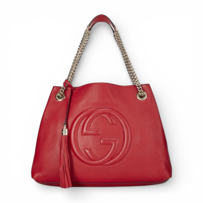 Gucci Bag, Red Pebbled Calfskin Medium Soho Chain Shoulder Bag